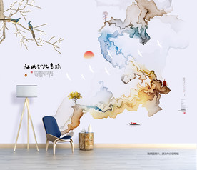 新中式 抽象山水画 花鸟装饰画