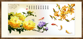 牡丹鲤鱼图