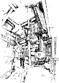 素描老街高清矢量图