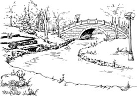 速写拱桥和小河