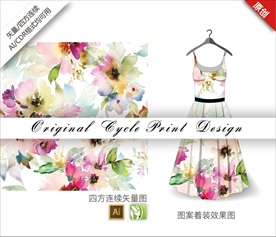 矢量桃花花朵四方连续