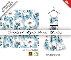 矢量睡莲四方连续图案