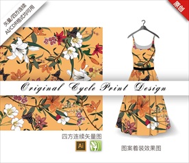 矢量百合花朵四方连续