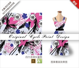 矢量月季四方连续图案