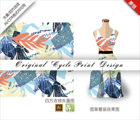 树叶剪影四方连续图案