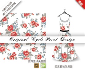 矢量月季四方连续图案