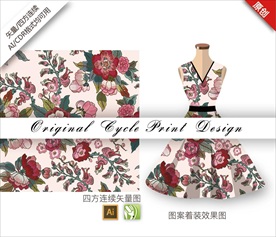 矢量牡丹四方连续图案