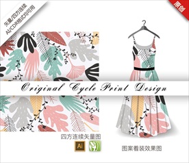 矢量手绘树叶四方连续