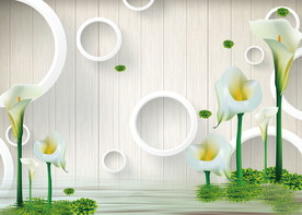 3D圆圈唯美马蹄莲水纹背景墙