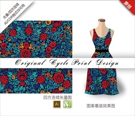 矢量抽象牡丹四方连续