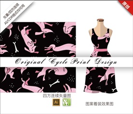 矢量手绘狗四方连续