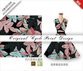 手绘水彩树叶四方连续