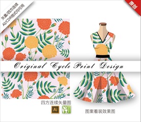 矢量简约山茶花四方连续