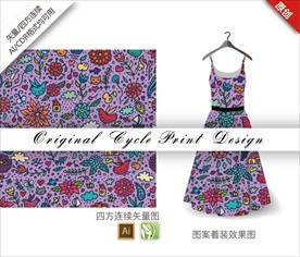 原创山茶花鸟四方连续