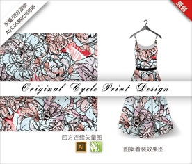 矢量中国风牡丹四方连续