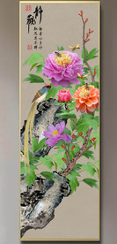 原创玄关牡丹喜鹊静观装饰画壁画