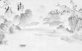 灰色中国风山水 TIF分层画
