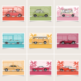 多款手绘矢量复古汽车插画