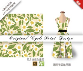 矢量手绘水仙四方连续