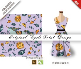 矢量独角兽牡丹四方连续