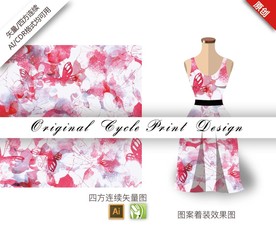 矢量彩绘蝴蝶四方连续