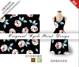 矢量手绘月季四方连续