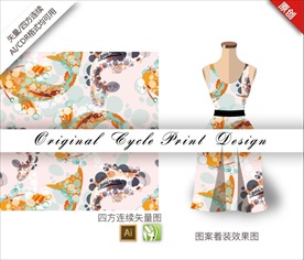 中国风鲤鱼圆圈四方连续