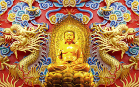 大气黄金佛像浮雕电视背景墙