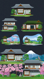 矢量日本民间古建筑