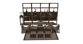 新中式桌椅组合SU组合