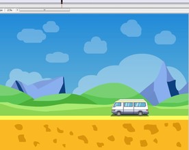 一辆旅游巴士来到风景优美的山区