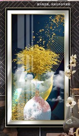 花瓶平安发财树金箔玄关装饰画