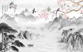 简约新中式背景墙 TIF分层