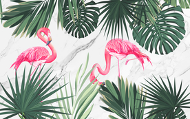 现代简约北欧火烈鸟芭蕉叶背景墙