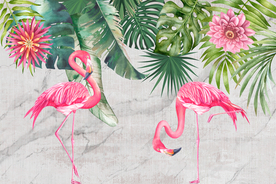 北欧火烈鸟热带植物背景墙装饰画