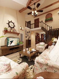 美式 乡村 风格 客厅 餐厅