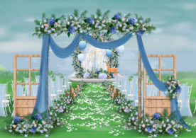 蓝色系户外草坪婚礼仪式区