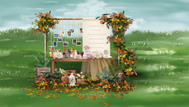 橙色户外婚礼迎宾区