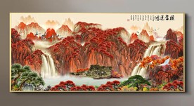 原创水墨山水瀑布鸿运当头装饰画