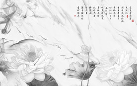 灰色荷花山水画 TIF分层