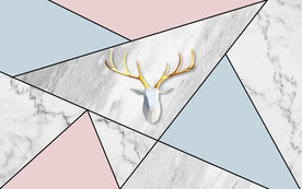 现代大理石纹几何鹿头北欧背景墙