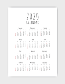 2020年手写黑白台历