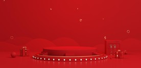 C4D红色简约几何场景工程