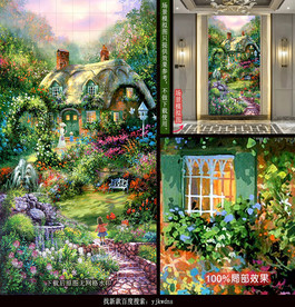 花园庭院油画风景