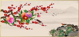 装原画梅花牡丹花鸟装饰画背景墙