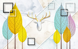 3D立体叶子几何北欧电视背景墙