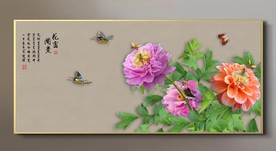 原创高清牡丹花鸟花开富贵装饰画