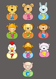 可爱卡通动物数字识字牌