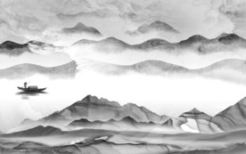 新中式新灰色山水画 TIF分层