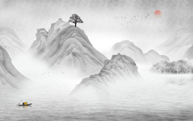 山水画电视背景墙 TIF分层